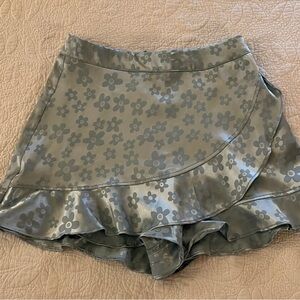 Altar’d State Satin Ruffled Mini Skort Skirt Shorts Floral Silky Light Baby Blue